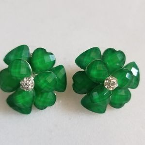 Green flower earrings